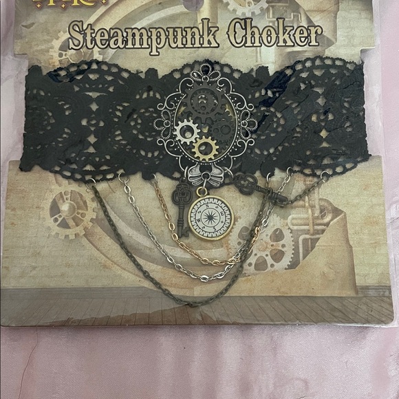 Black Steampunk Choker with Gear Accents - Picture 1 of 3